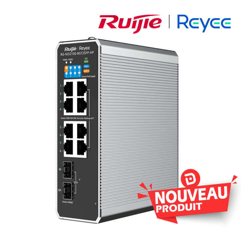 Reyee Switch Industriel 10 ports  8 PoE  2 SFP