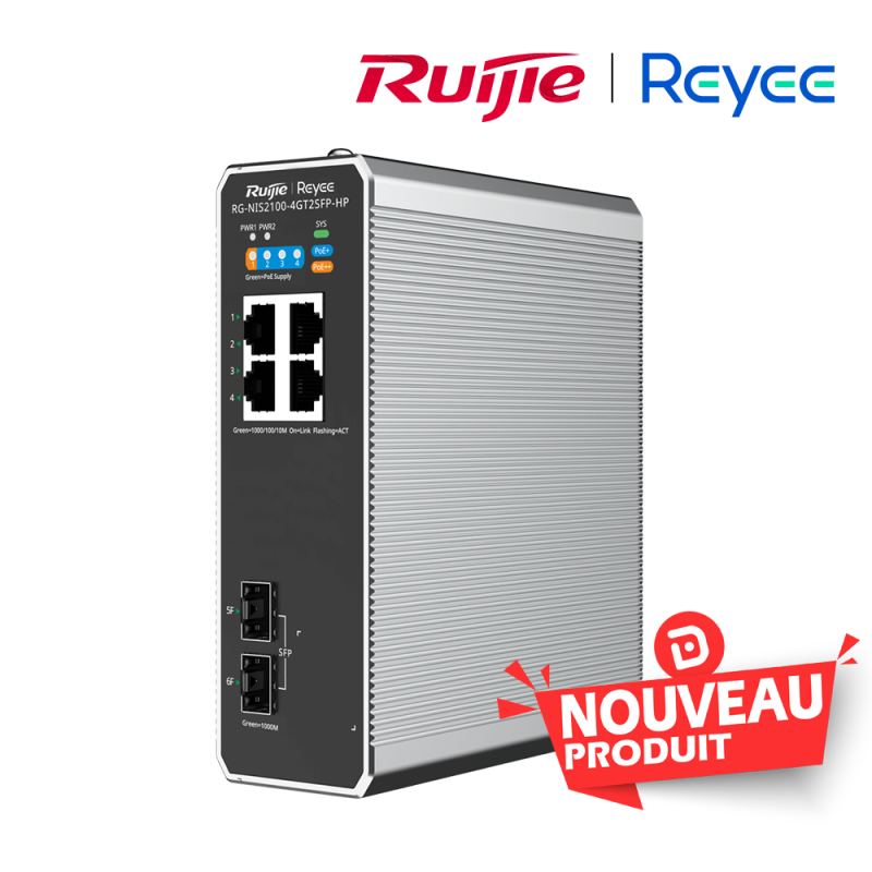 Reyee Switch Industriel 6 Ports 4 PoE  2 SFP
