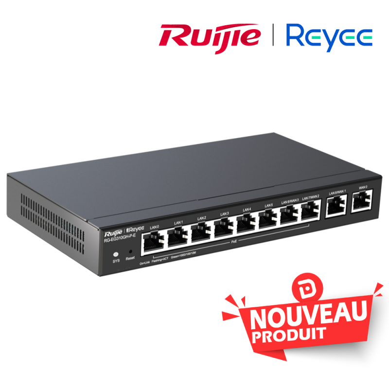Reyee routeur 10 Ports Gb PoE 1.5Gbps 300Users  