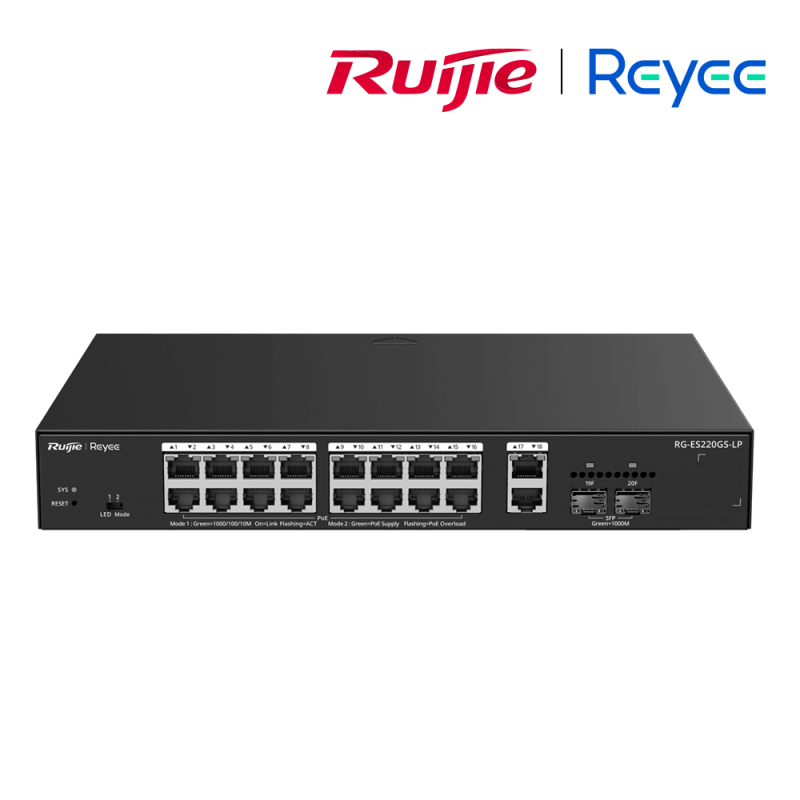 Reyee Switch 20 Ports Gb  16 PoE  2RJ45 2SFP  130W